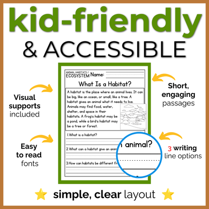 Animal Habitats & Ecosystems Reading Comprehension Passages + Questions