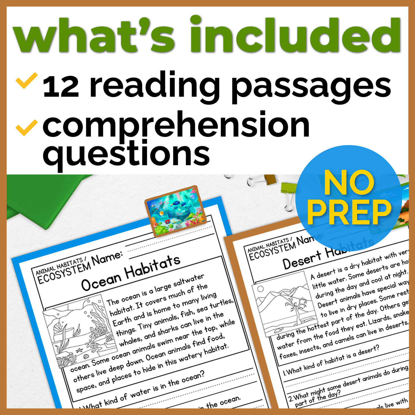 Animal Habitats & Ecosystems Reading Comprehension Passages + Questions