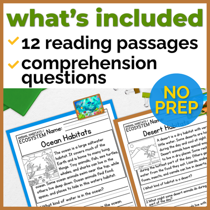 Animal Habitats & Ecosystems Reading Comprehension Passages + Questions
