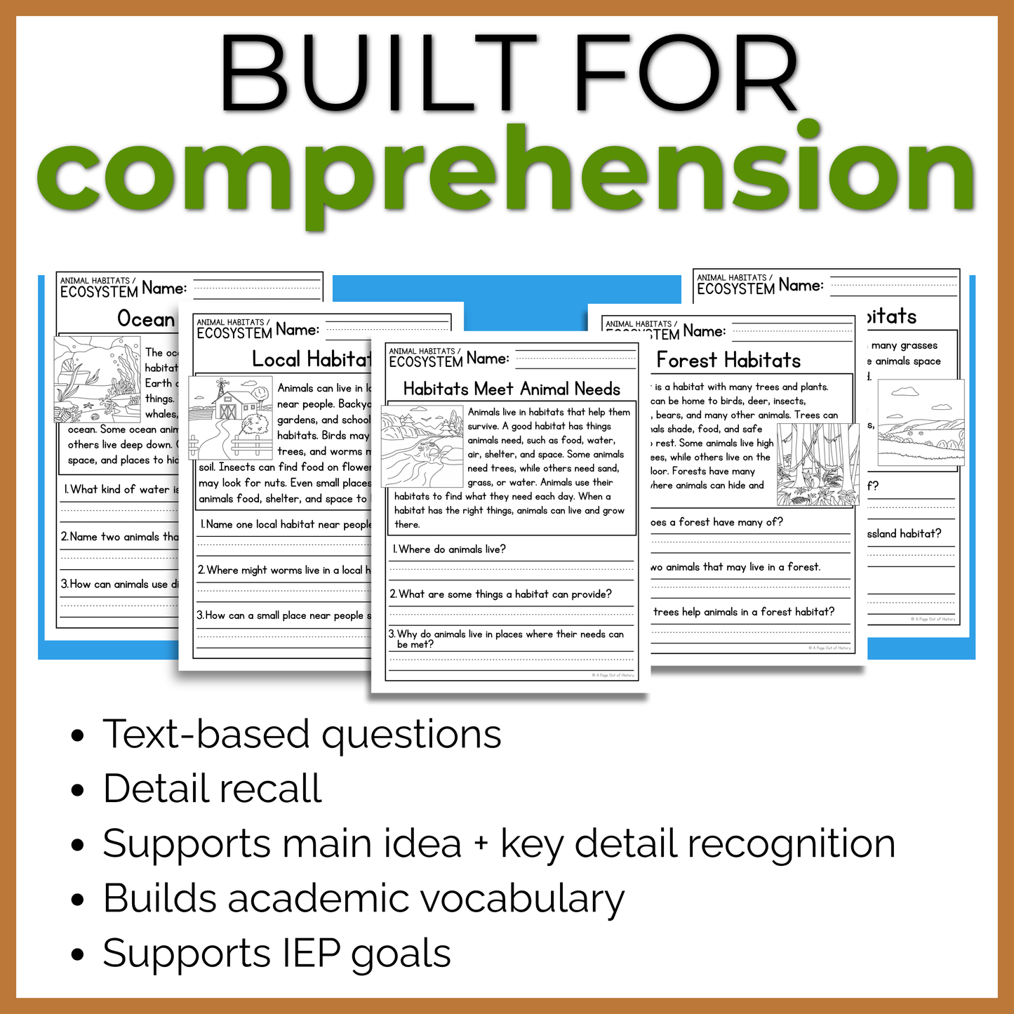 Animal Habitats & Ecosystems Reading Comprehension Passages + Questions
