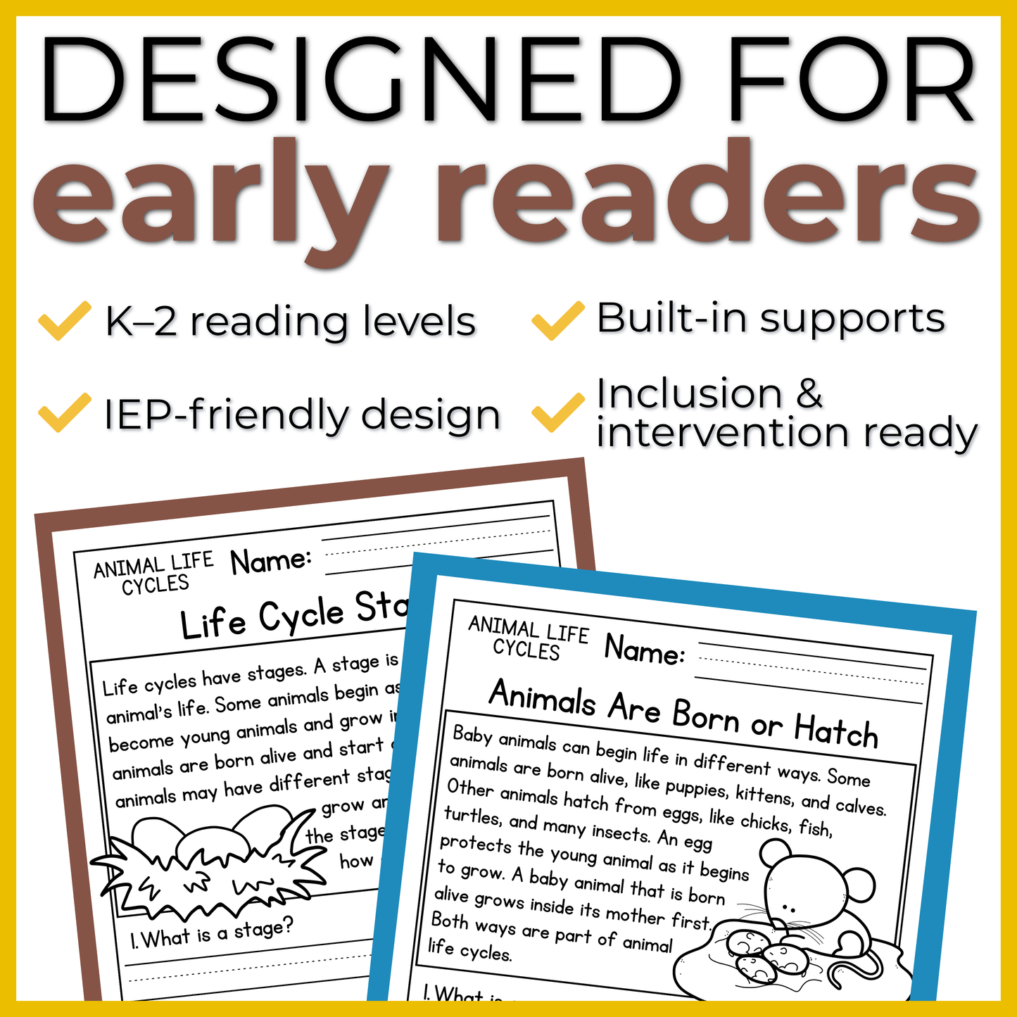 Animal Life Cycles Reading Comprehension Passages + Questions