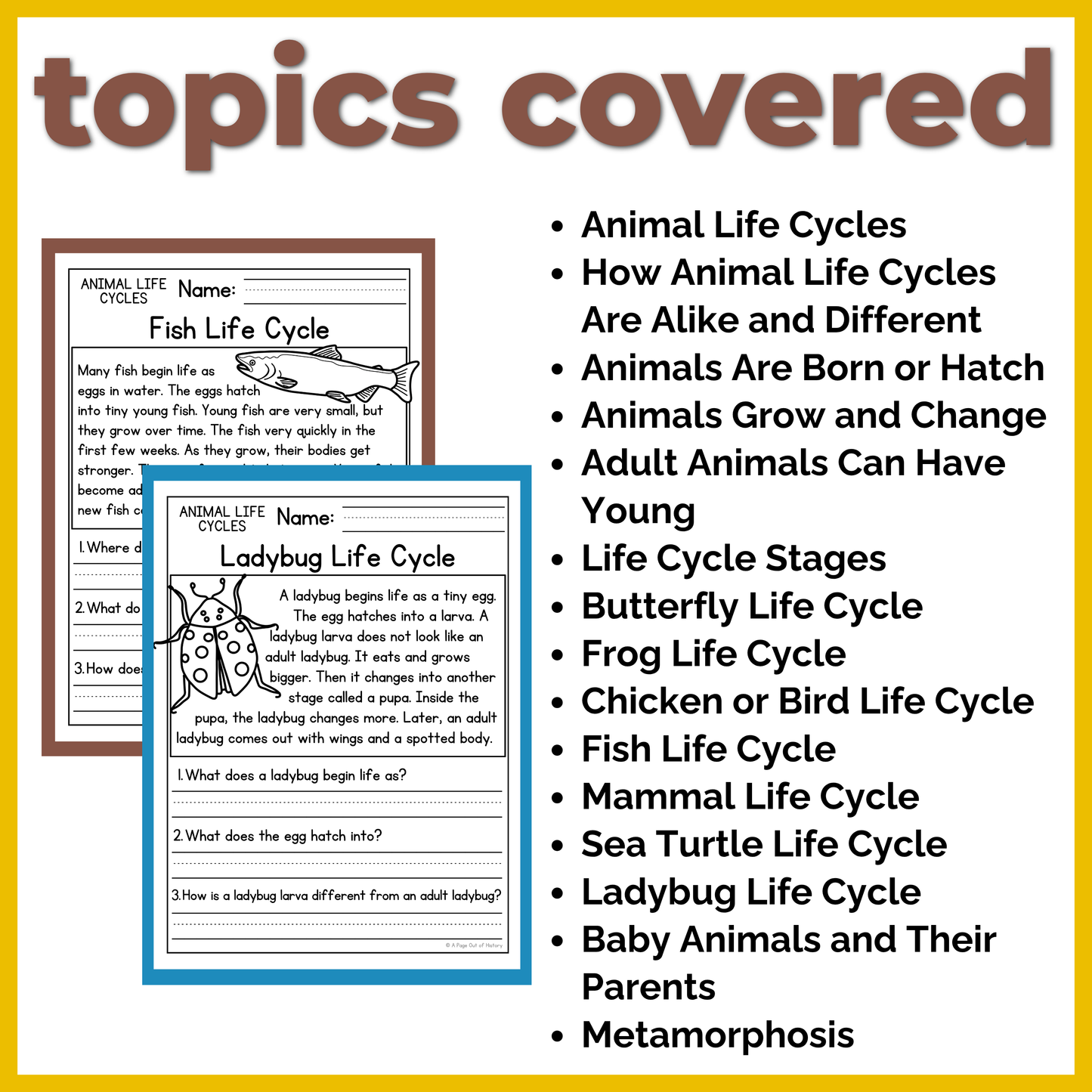 Animal Life Cycles Reading Comprehension Passages + Questions