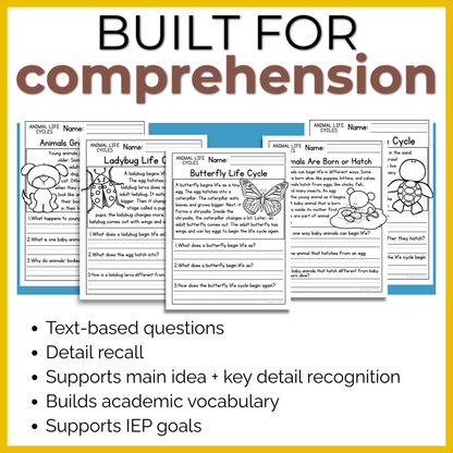 Animal Life Cycles Reading Comprehension Passages + Questions