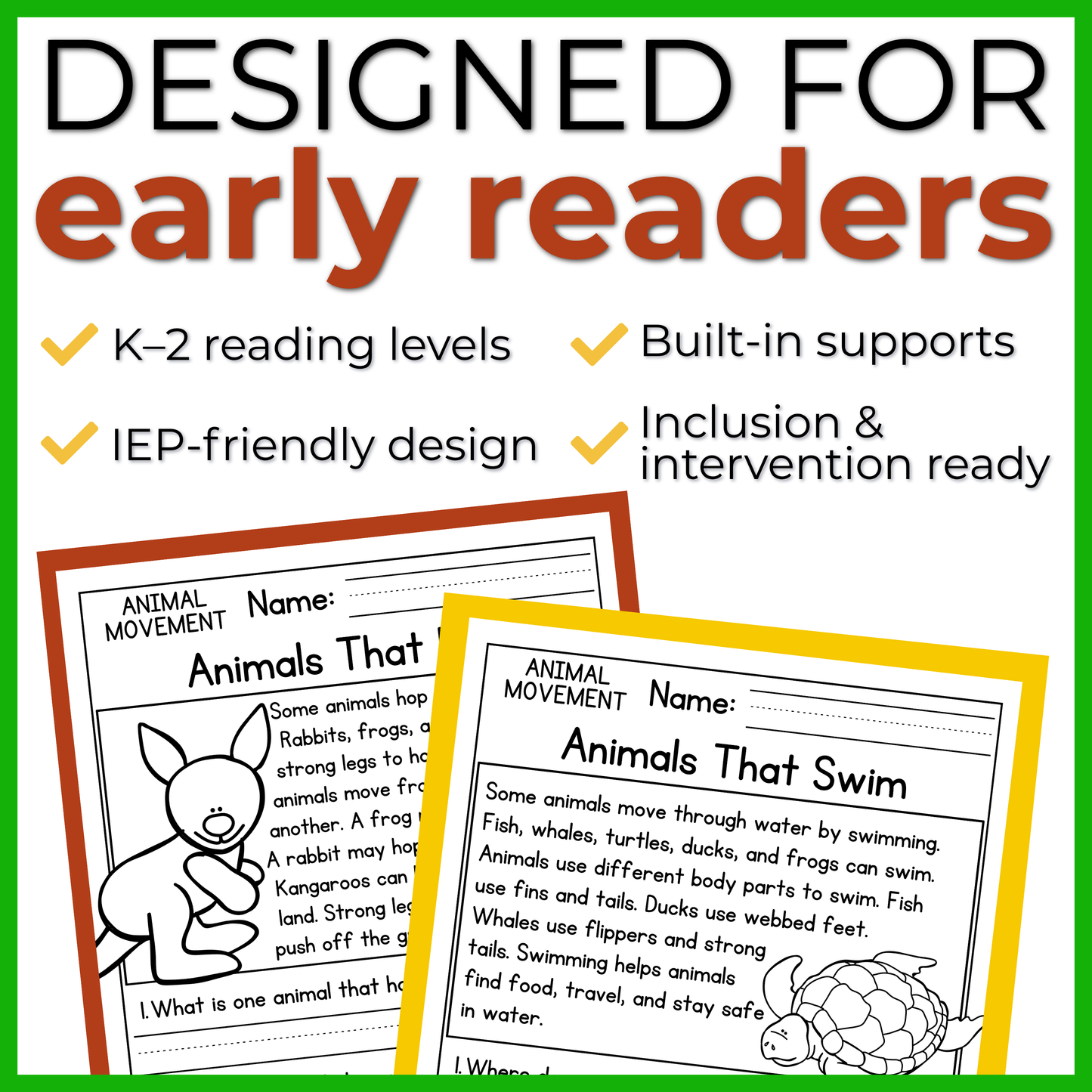 Animal Movement Reading Comprehension Passages + Questions