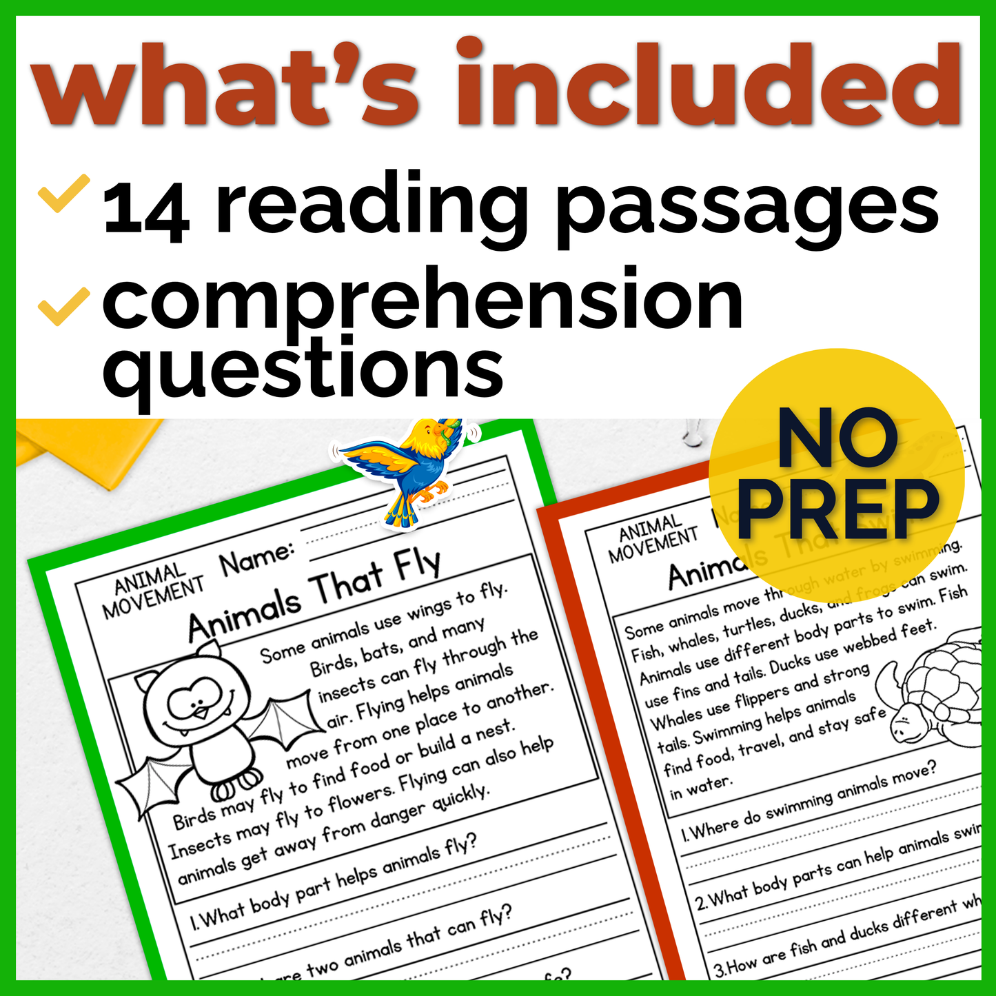 Animal Movement Reading Comprehension Passages + Questions