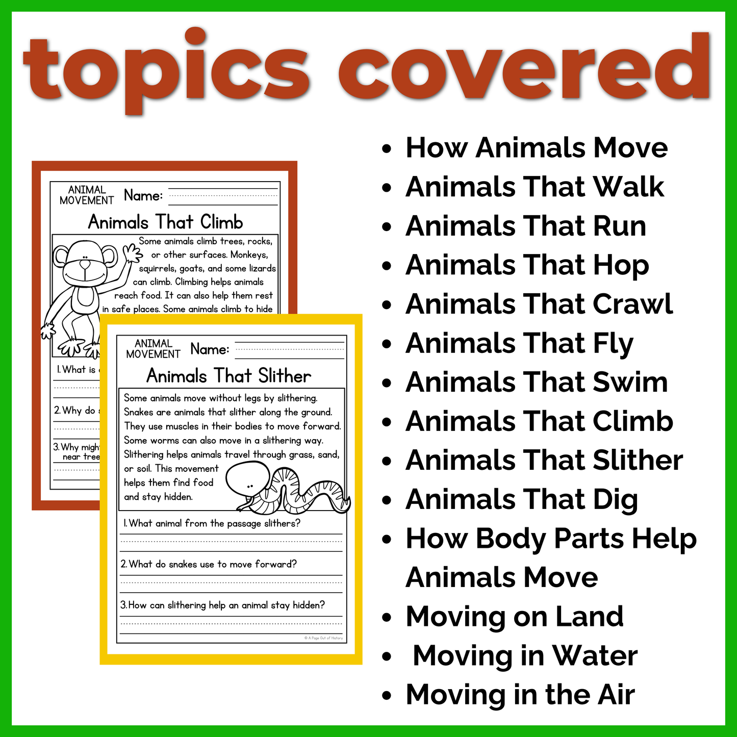 Animal Movement Reading Comprehension Passages + Questions
