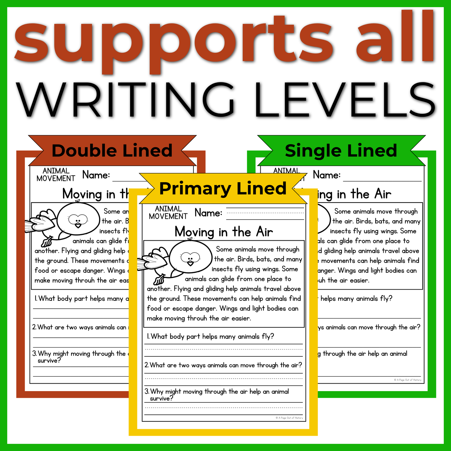 Animal Movement Reading Comprehension Passages + Questions