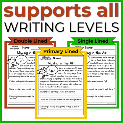 Animal Movement Reading Comprehension Passages + Questions