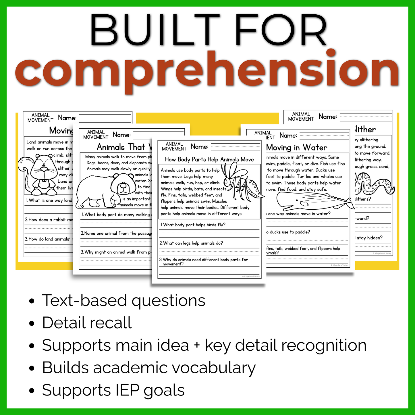 Animal Movement Reading Comprehension Passages + Questions