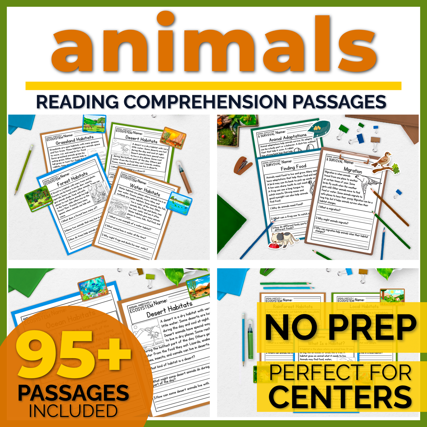 Animals Reading Comprehension Passages + Questions