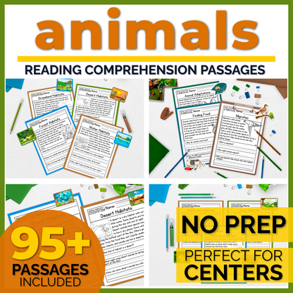 Animals Reading Comprehension Passages + Questions
