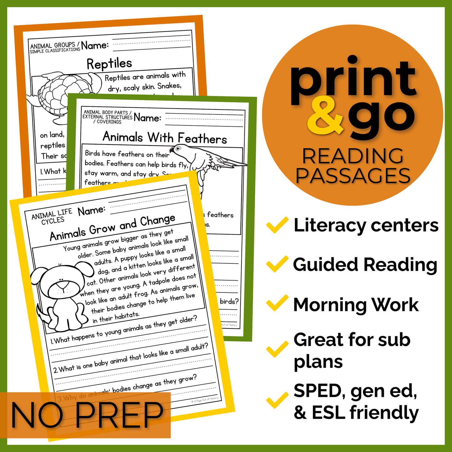 Animals Reading Comprehension Passages + Questions