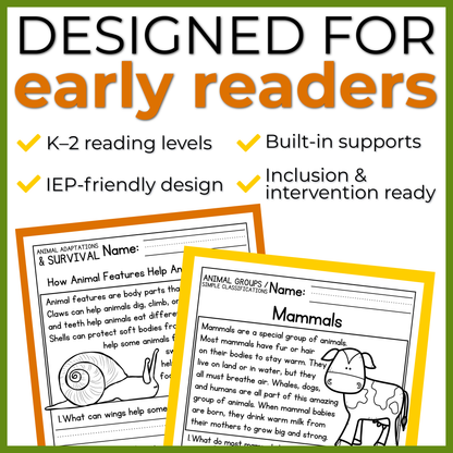 Animals Reading Comprehension Passages + Questions