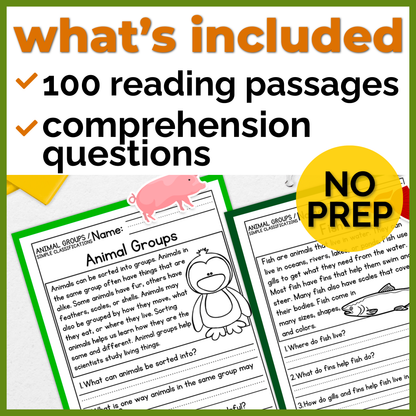 Animals Reading Comprehension Passages + Questions