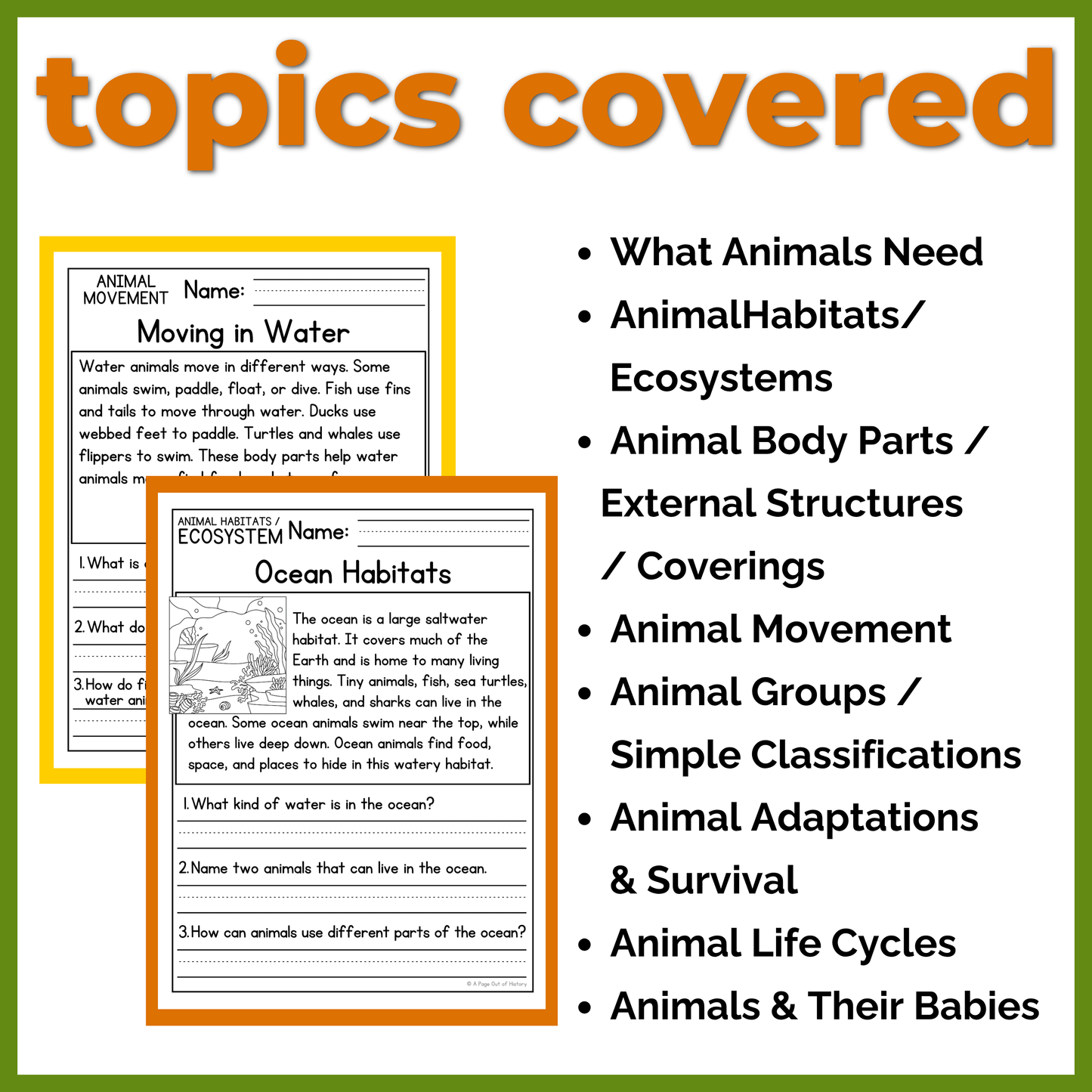 Animals Reading Comprehension Passages + Questions