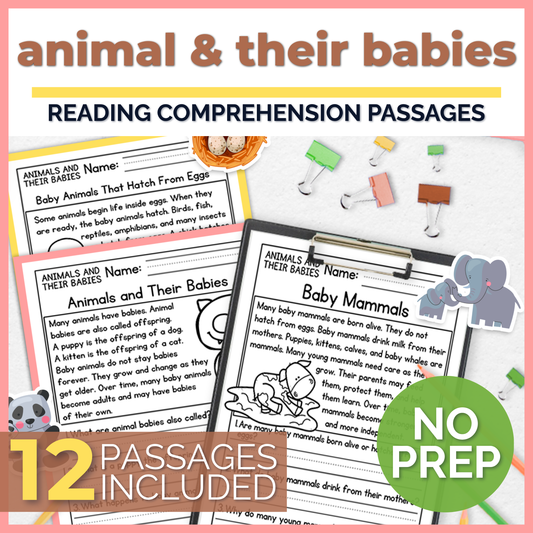 Animals & Their Babies Reading Comprehension Passages + Questions