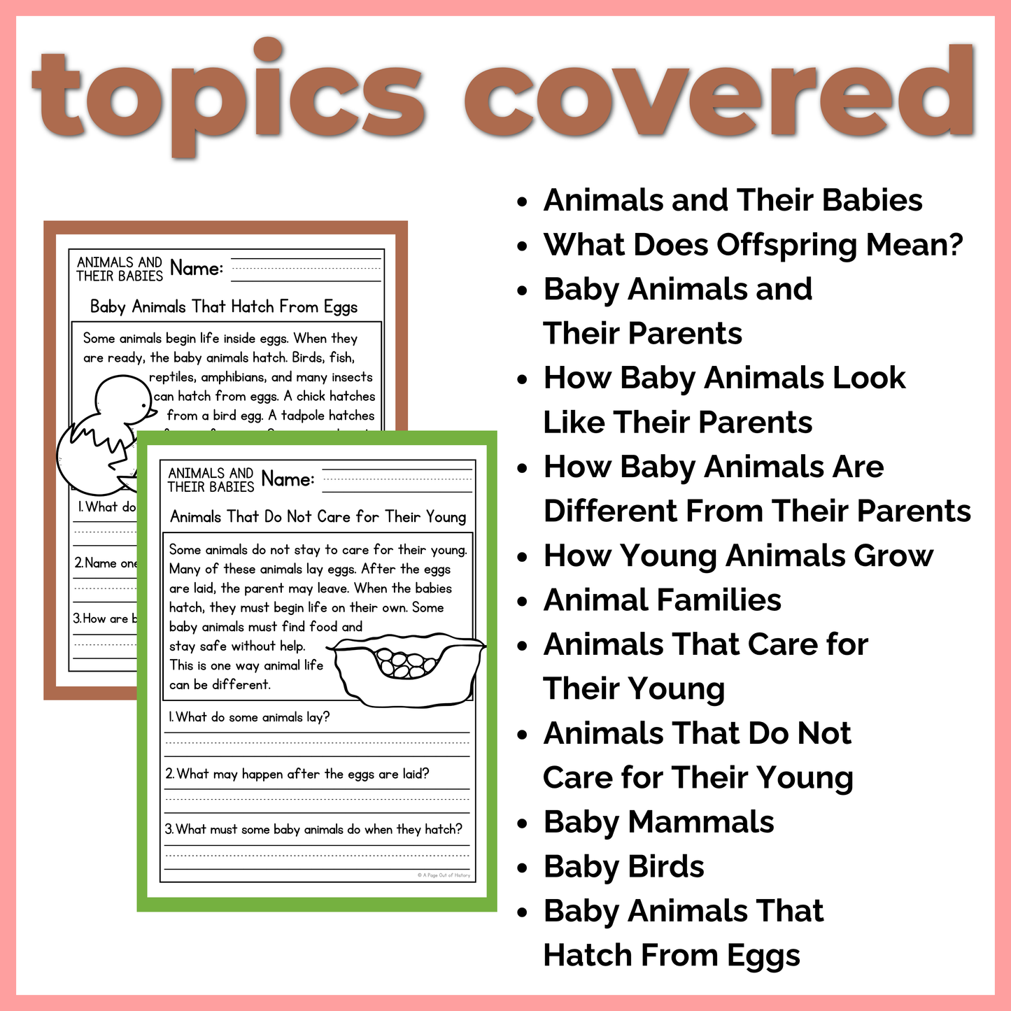 Animals & Their Babies Reading Comprehension Passages + Questions