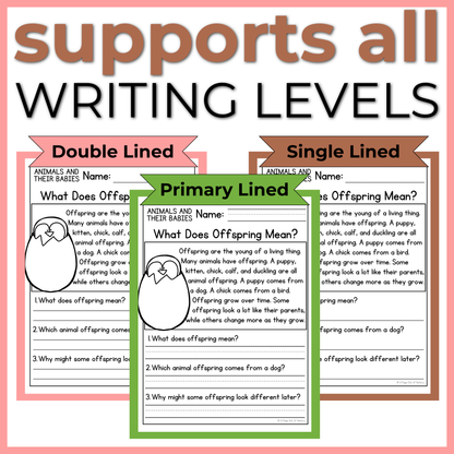 Animals & Their Babies Reading Comprehension Passages + Questions