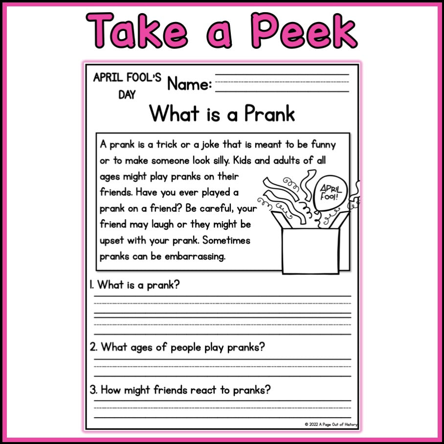 April Fools Day Reading Comprehension Passages + Questions