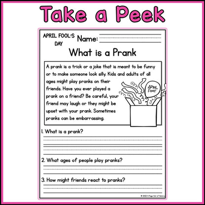 April Fools Day Reading Comprehension Passages + Questions