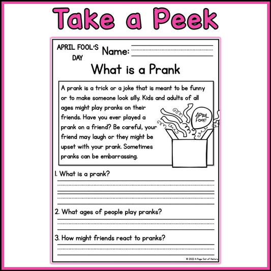 April Fools Day Reading Comprehension Passages + Questions