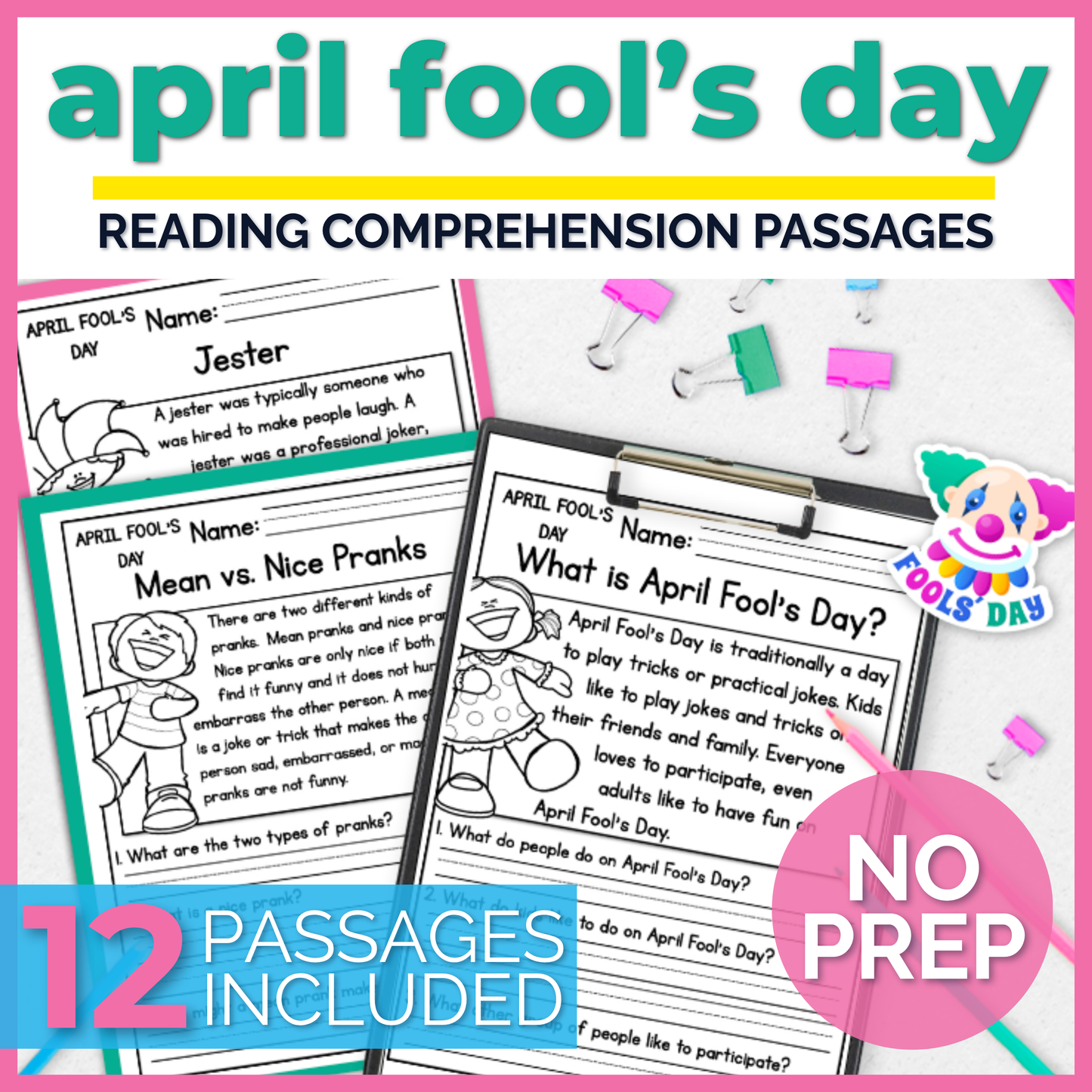 April Fools Day Reading Comprehension Passages + Questions