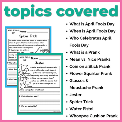 April Fools Day Reading Comprehension Passages + Questions