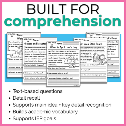 April Fools Day Reading Comprehension Passages + Questions