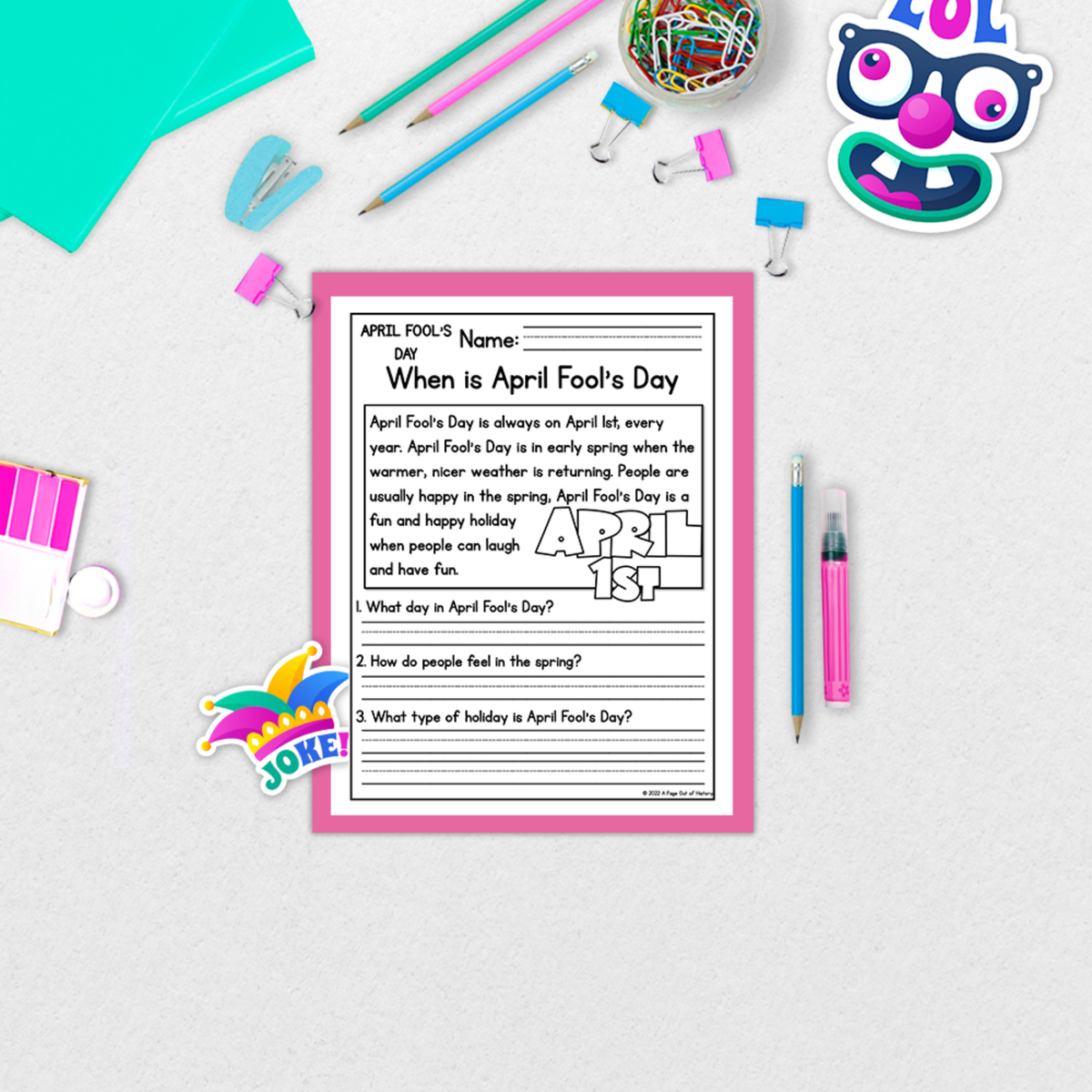 April Fools Day Reading Comprehension Passages + Questions