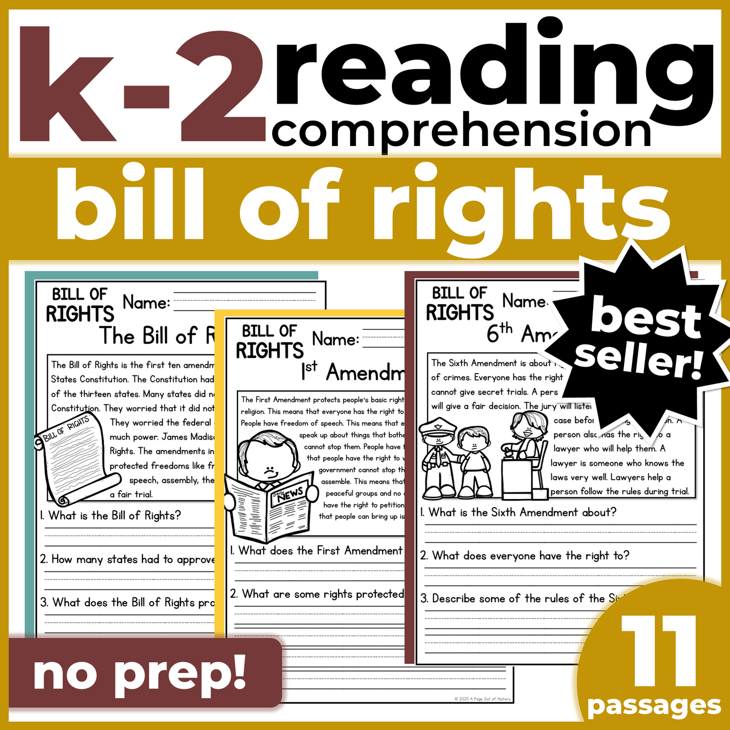 Bill of Rights Reading Comprehension Passages + Questions