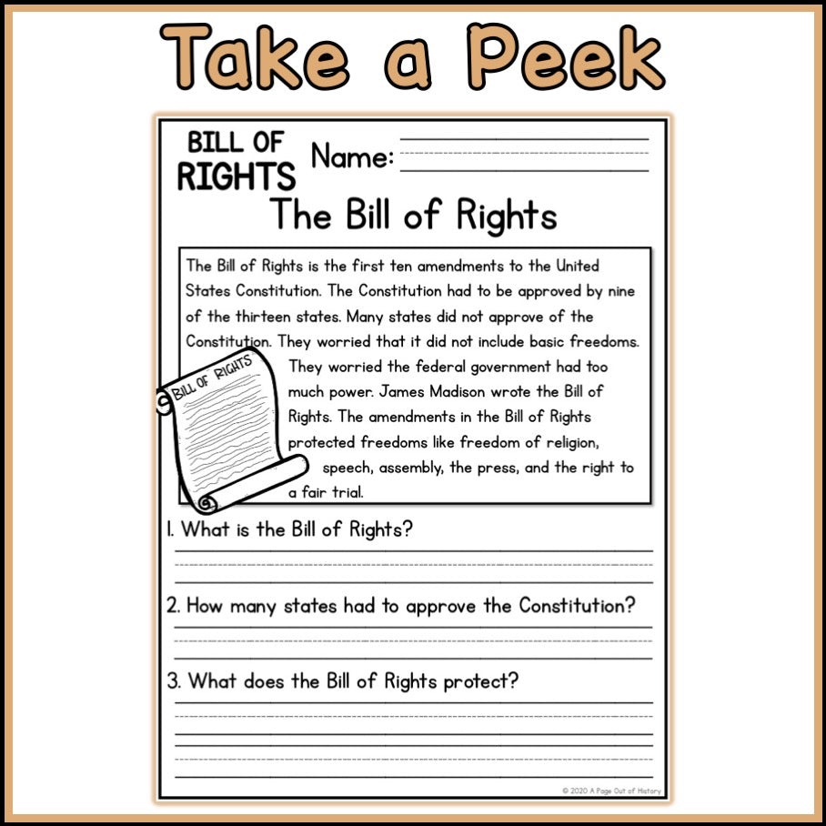 Bill of Rights Reading Comprehension Passages + Questions