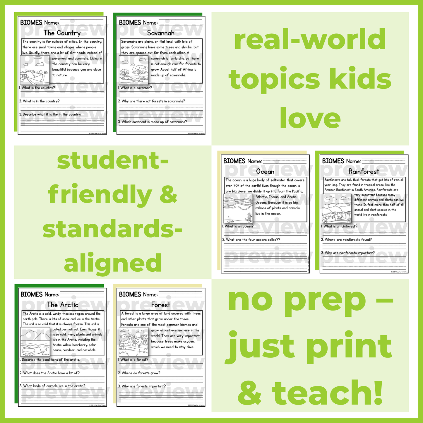 Biomes Reading Comprehension Passages + Questions