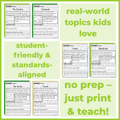 Biomes Reading Comprehension Passages + Questions