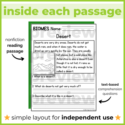 Biomes Reading Comprehension Passages + Questions