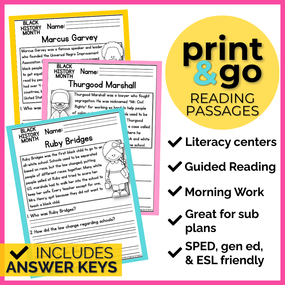 Black History Month Reading Comprehension Passages + Questions