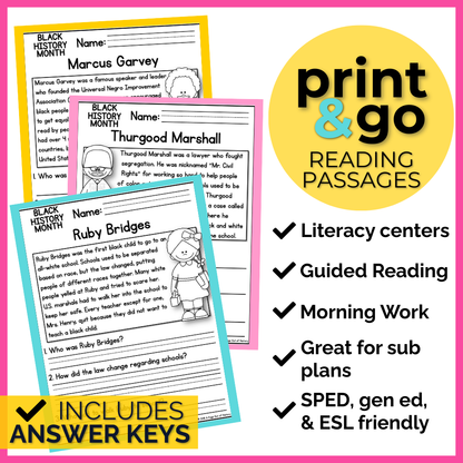 Black History Month Reading Comprehension Passages + Questions