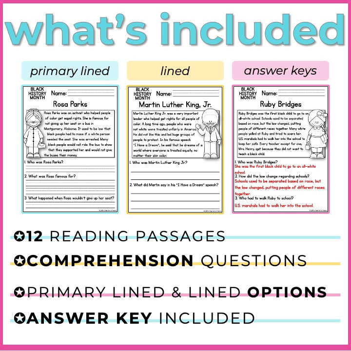 Black History Month Reading Comprehension Passages + Questions