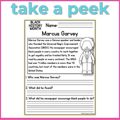 Black History Month Reading Comprehension Passages + Questions