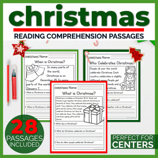 Christmas Reading Comprehension Passages + Questions