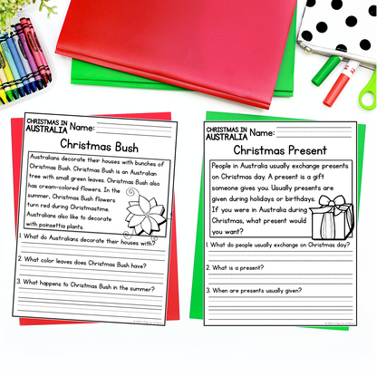 Christmas in Australia Reading Comprehension Passages + Questions