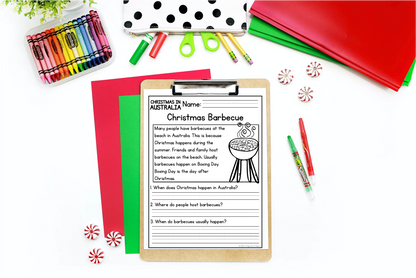 Christmas in Australia Reading Comprehension Passages + Questions
