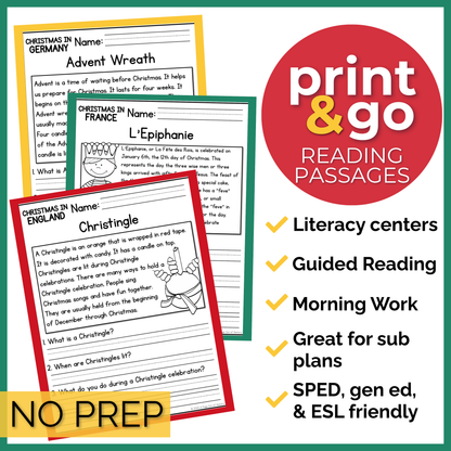 Christmas in Europe Reading Comprehension Passages + Questions