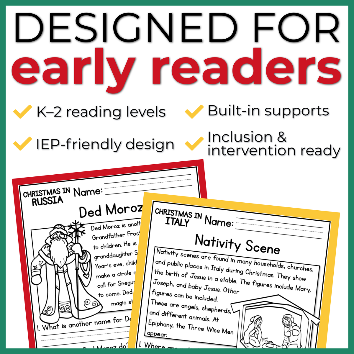 Christmas in Europe Reading Comprehension Passages + Questions