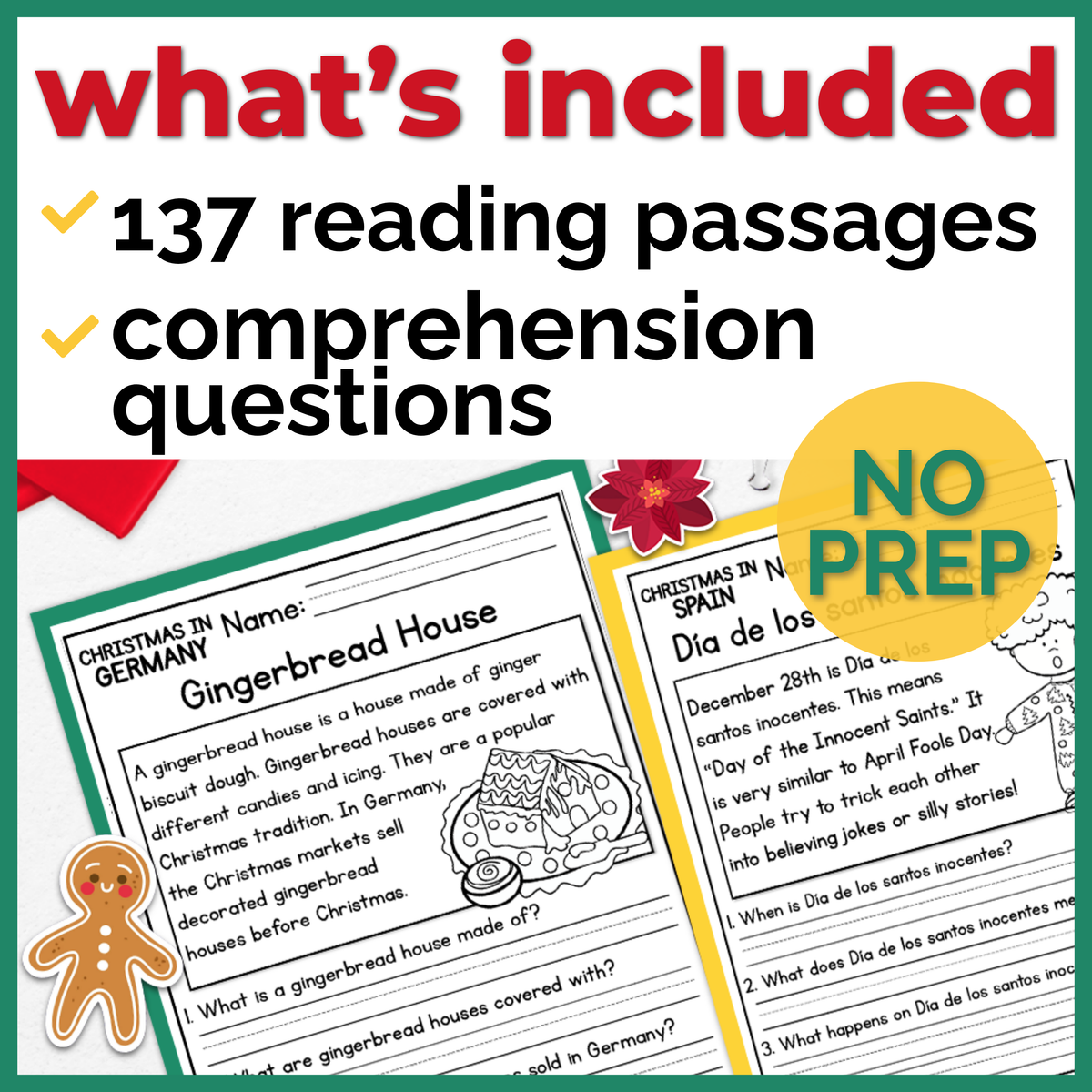 Christmas in Europe Reading Comprehension Passages + Questions