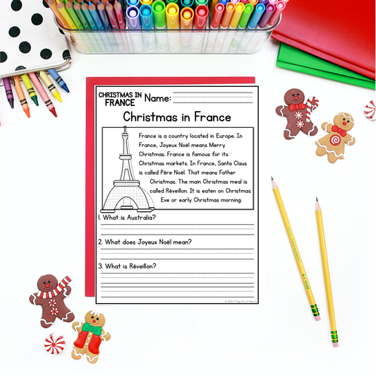 Christmas in France Reading Comprehension Passages + Questions