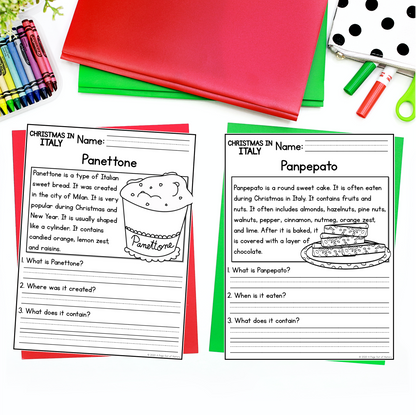 Christmas in Italy Reading Comprehension Passages + Questions