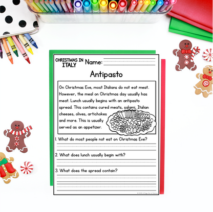 Christmas in Italy Reading Comprehension Passages + Questions