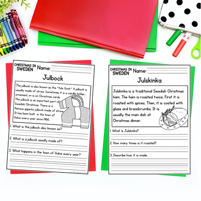 Christmas in Sweden Reading Comprehension Passages + Questions