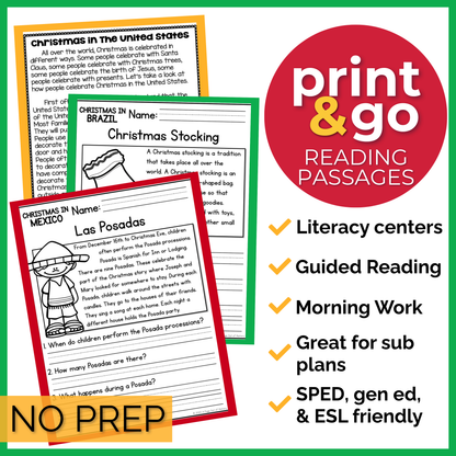 Christmas in the Americas Reading Comprehension Passages + Questions