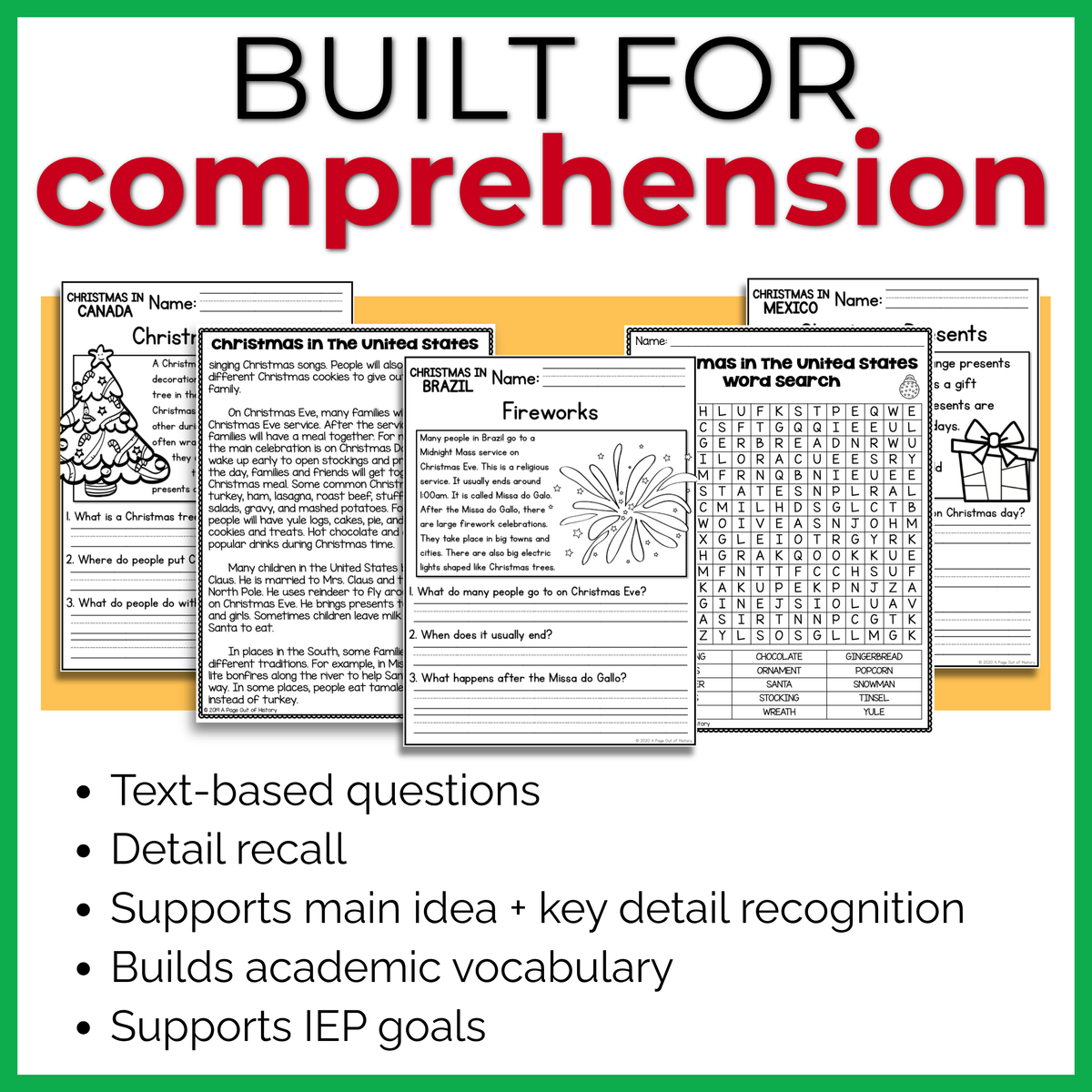 Christmas in the Americas Reading Comprehension Passages + Questions